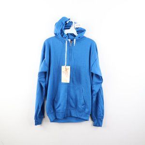 Vintage Blank Full Zip Hoodie Sweatshirt Blue USA